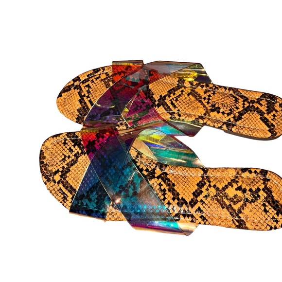 Vibrant Clear Criss-Cross Slides With Animal Print Soles - Picture 5 of 8